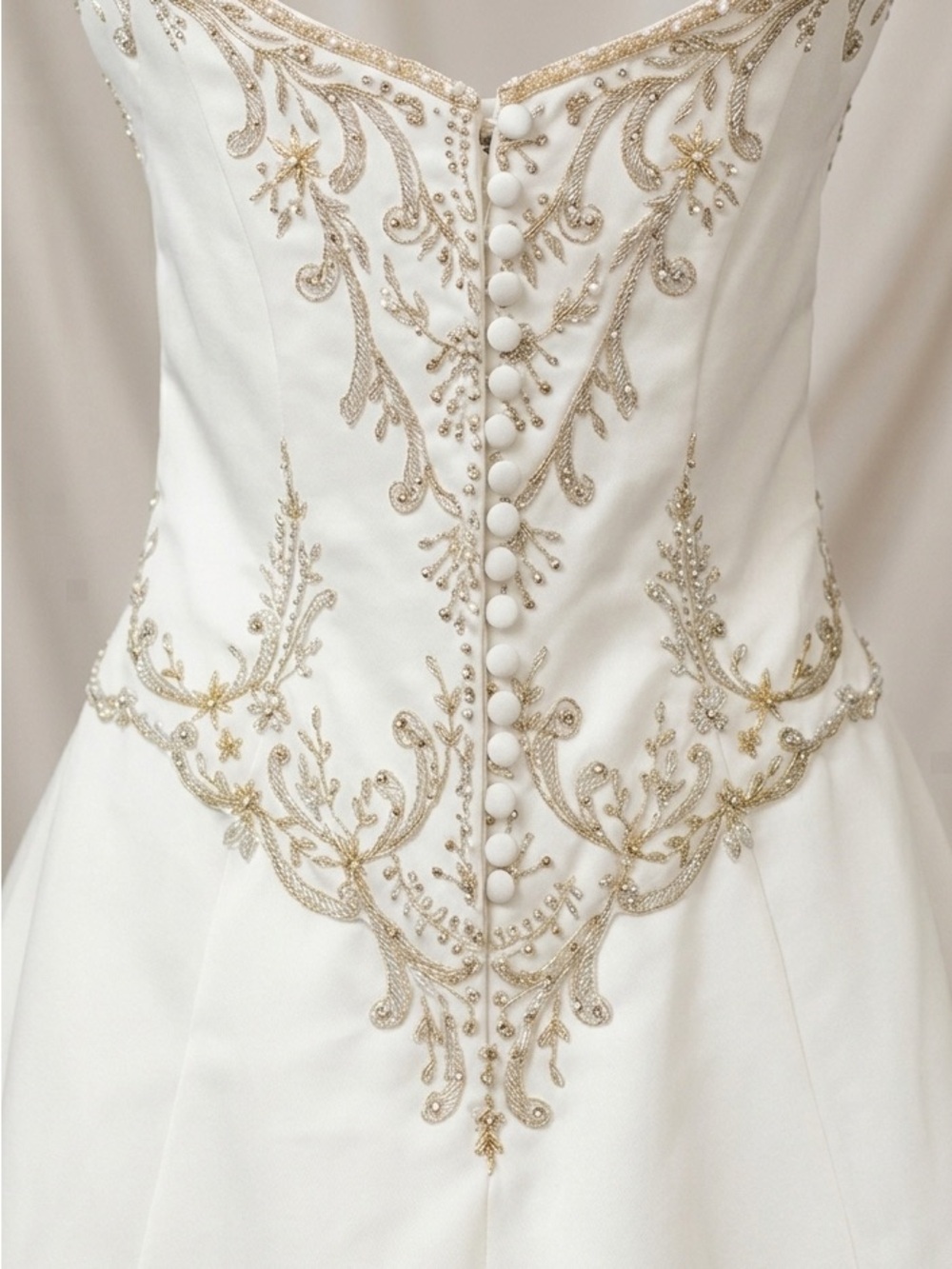 Elegant White Wedding Dress with Gold and silver Embroidery